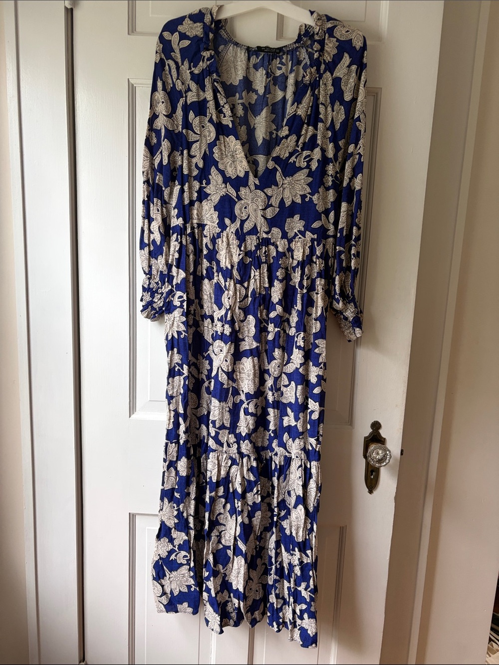 Zara Navy Blue Maxi Dress with Cream Floral Print